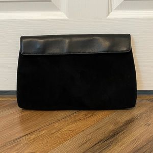 Black faux leather and velvet clutch